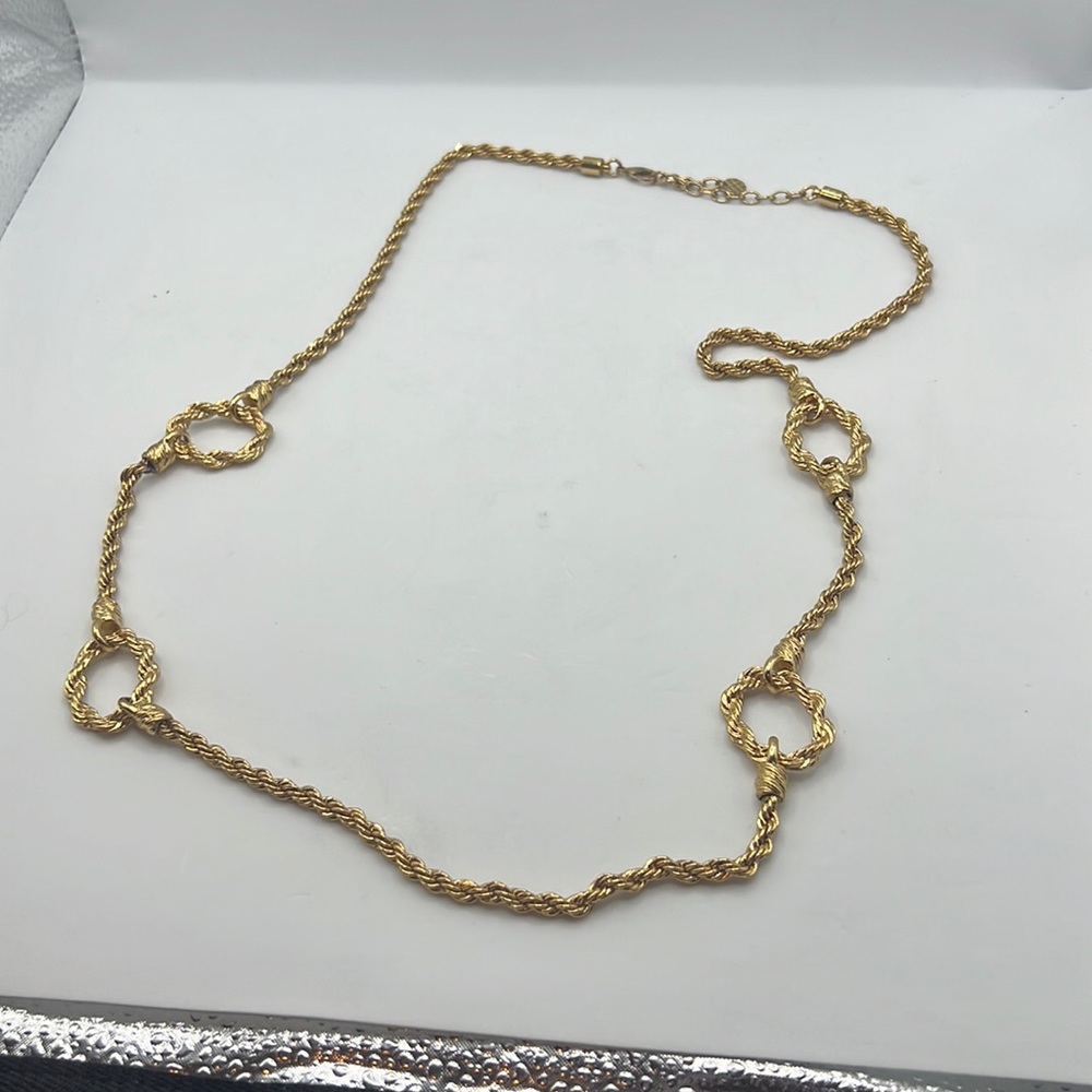 Talbots long gold like chain necklace  ring links dressy workwear staple piece